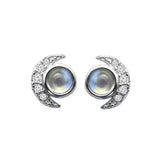 Moonstone and White Topaz Silver Crescent Stud Earring