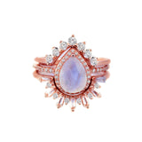 Moonstone and White Topaz Stackable Rose-gold Ring set