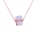 Raw Moonstone and White Topaz Rose-gold Necklace