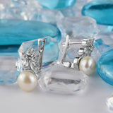 White Pearl and White Topaz Silver Stud Earring