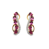 Rhodolite and White Topaz Gold Stud Earring