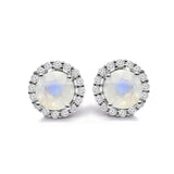 Moonstone and White Topaz Round Silver Stud Earring