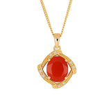 Red Onyx and White Topaz Gold Pendant With Chain