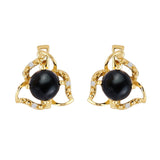 Black Pearl And White Topaz Gold Stud Earring