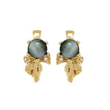 Natural Cat's Eye and White Topaz Gold Earring