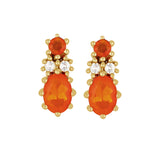 Orange Opal and White Topaz Gold Stud Earring