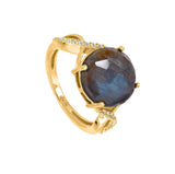 Labrodorite and White Topaz Gold Ring