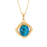 Chrysocolla and White Topaz Gold Pendant With Chain