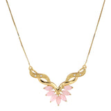 Pink Opal and White Topaz Gold Necklace