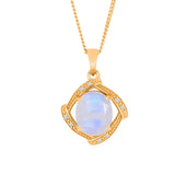 Moonstone and White Topaz Gold Pendant With Chain