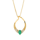 Emerald and White Topaz Gold Pendant With Chain