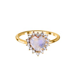 Moonstone and White Topaz Gold Heart Ring